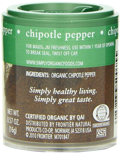 Simply Organic Chipotle Pepper Ground, Certified Organic, Kosher, Mini Spices | 0.57 Ounce (Pack of 6)