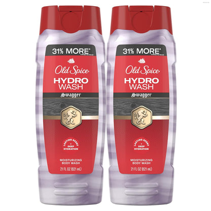 Old Spice Moisturizing Body Wash for Men, Hydro Wash, 2-in-1 Long Lasting Scent & Deep Hydration, 24/7 Shower Fresh, Swagger Scent, 21 oz (Pack of 2)