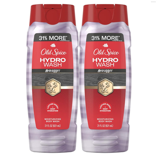 Old Spice Moisturizing Body Wash for Men, Hydro Wash, 2-in-1 Long Lasting Scent & Deep Hydration, 24/7 Shower Fresh, Swagger Scent, 21 oz (Pack of 2)