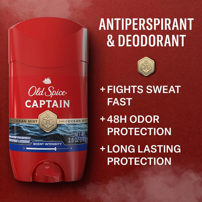 Old Spice Antiperspirant Deodorant for Men, 24/7 Sweat & Odor Protection, 24/7 Lasting Freshness, Invisible Solid, Captain with Bergamot Scent, 2.6 oz (Pack of 6)