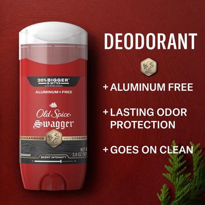 Old Spice Aluminum Free Deodorant for Men, 24/7 Protection to Eliminate Odors, 24/7 Freshness & Lasting Scent, Swagger with Lime & Cedarwood Scent, 3.8 oz (Pack of 3)