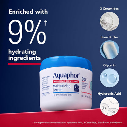 Aquaphor Moisturizing Face and Body Cream with Hyaluronic Acid, 16 OZ