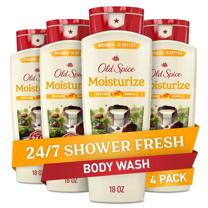 Old Spice Cleansing Body Wash for Men, 24/7 Shower Fresh with Lasting Scent, Restore & Renew, Gentle on Skin, Vitamin B3, Moisturize with Shea Butter Scent, 18 oz (Pack of 4)