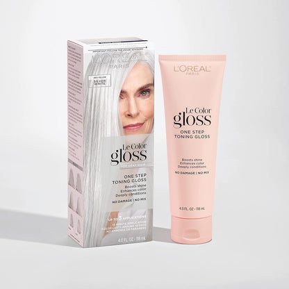L’Oreal Paris Le Color Gloss One Step Toning Gloss, In-Shower Hair Toner with Deep Conditioning Treatment Formula for Gray Hair, Silver White, 1 Kit