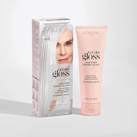 L’Oreal Paris Le Color Gloss One Step Toning Gloss, In-Shower Hair Toner with Deep Conditioning Treatment Formula for Gray Hair, Silver White, 1 Kit