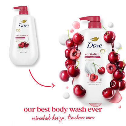 Dove 24hr Lotion Body Wash Revitalizante Cherry & Chia Milk, 30.6 oz | Hydrating body wash with MicroMoisture and a luscious cherry scent