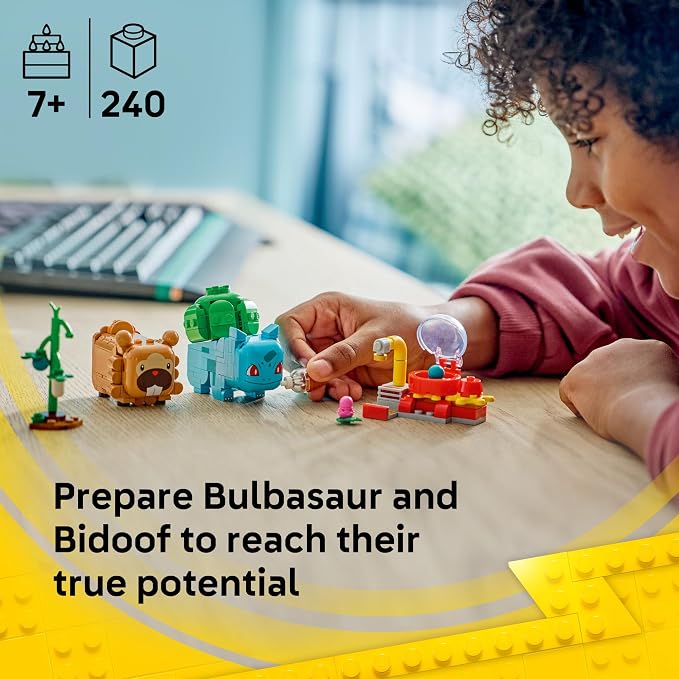 LEGO Pokémon SMART Play: Berry Bash with Bulbasaur and Bidoof 72155 | Compatible Set, Building Toys, Boys & Girls, Ages 7+, Interactive Pokémon Toys, 2 SMART Tags, 240 pieces, Gift Idea