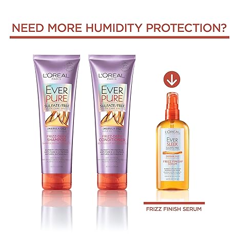 L’Oréal Paris Hair Care EverPure Sulfate Free Frizz Defy Shampoo, with Marula Oil, 2 Count (8.5 Fl; Oz each) (Packaging May Vary)