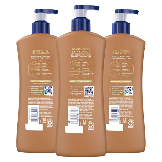 Vaseline Intensive Care Body Lotion Cocoa Radiant 3 count for Dry Skin Lotion Made with Ultra-Hydrating Lipids and Pure Cocoa Butter for a Long-Lasting, Radiant Glow 20.3 Oz