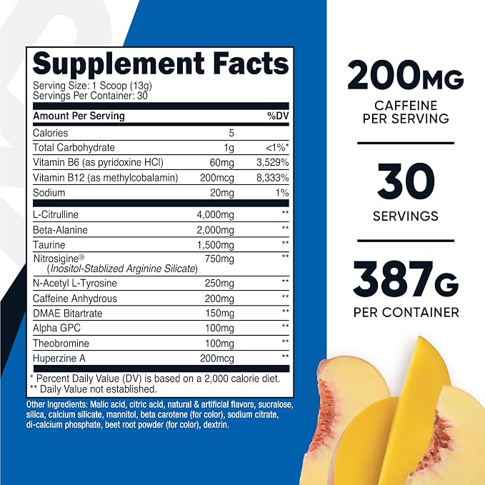 Nutricost Pre-Workout Complex Powder (Peach Mango) 30 Servings