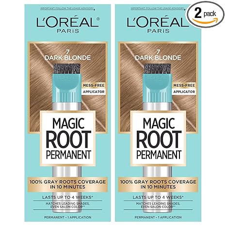 L'Oreal Paris Magic Root Permanent Hair Color Kit, 100% Gray Hair Coverage In Just 10 Minutes, Precision Brush Applicator for Seamless Application, 7 Dark Blonde (2 Count)