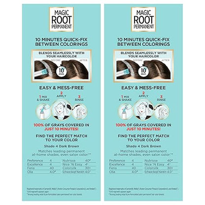 L'Oreal Paris Magic Root Permanent Hair Color Kit, 100% Gray Hair Coverage In Just 10 Minutes, Precision Brush Applicator for Seamless Application, 4 Dark Brown (Pack of 12)
