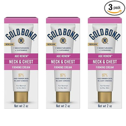 Gold Bond Age Renew Neck and Chest Firming Cream, 2 oz., Pack of 3 | Clinically tested skin firming cream with hyaluronic acid, travel size, non-greasy, for normal to dry skin, 3pack, gift set