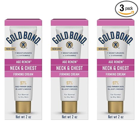 Gold Bond Age Renew Neck and Chest Firming Cream, 2 oz., Pack of 3 | Clinically tested skin firming cream with hyaluronic acid, travel size, non-greasy, for normal to dry skin, 3pack, gift set