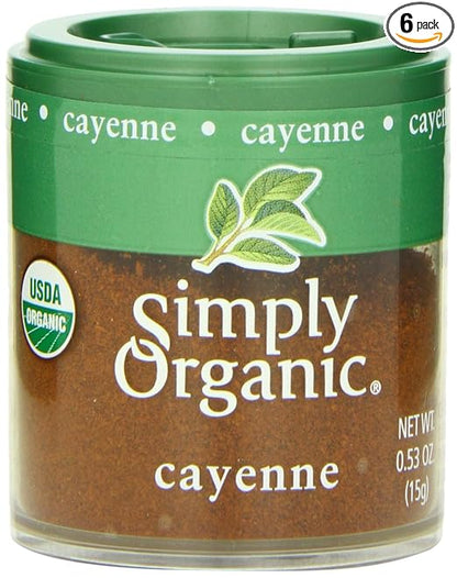 Simply Organic Cayenne Ground, Certified Organic, Kosher, Mini Spices | 0.53 Ounce (Pack of 6)