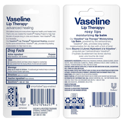Vaseline Lip Therapy Advanced Healing Bulk Lip Balm Original & Rosy Lips Twin Packs, 48 Tubes Total, 0.35 Oz Ea
