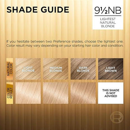L'Oreal Paris Superior Preference Luminous Fade-Defying Permanent Hair Color, Hair Dye For Up to 9 Weeks of Radiance, Lightest Natural Blonde 9.5NB, 1 Hair Dye Kit (Pack of 3)