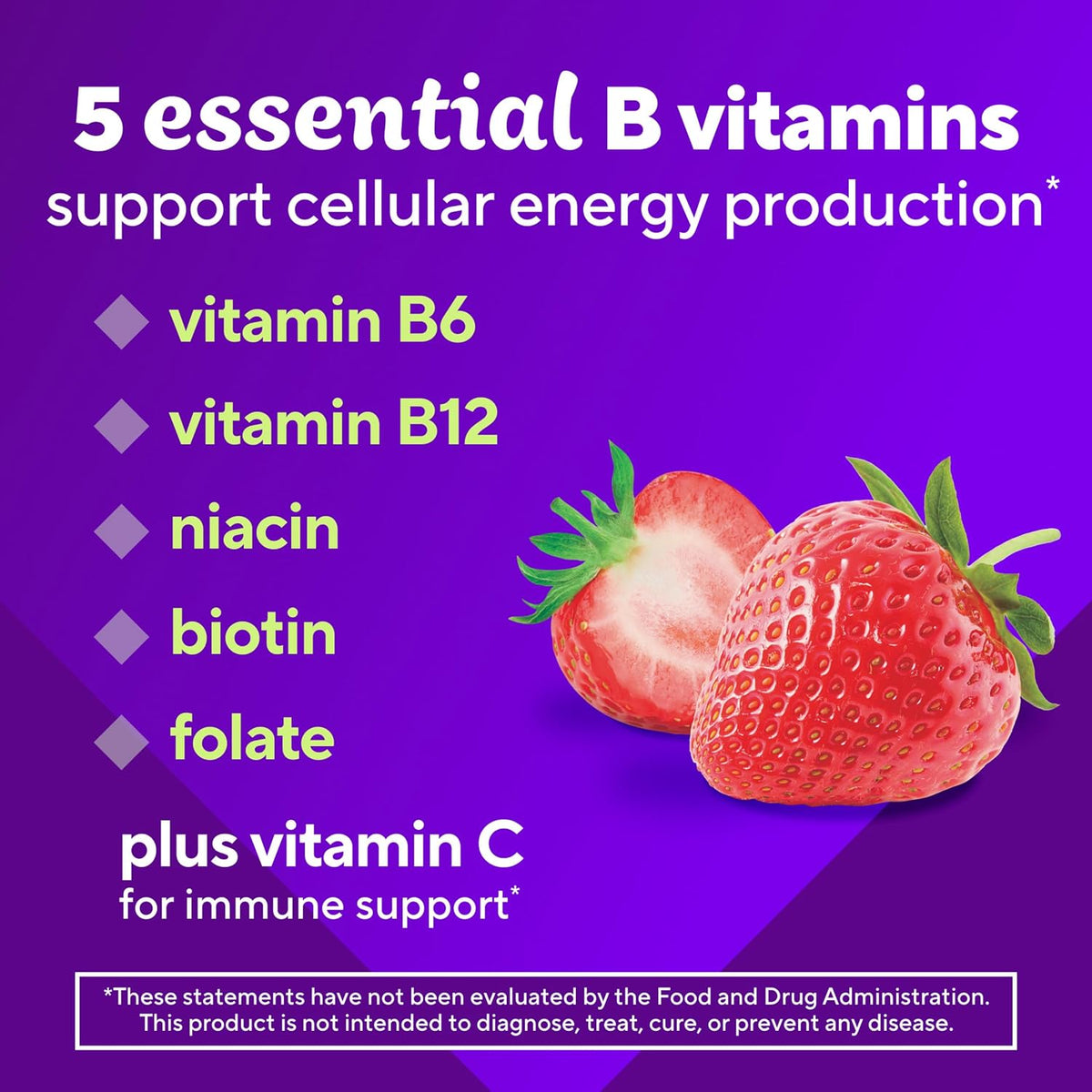 Vitafusion B-Complex Gummy Dietary Supplements, with 5 B Vitamins to Support Cellular Energy Production (1), Plus Vitamin C, Strawberry Flavor, 60 Count (Pack of 2)