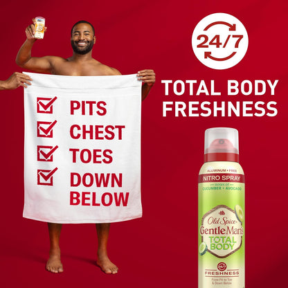 Old Spice Whole Body Deodorant Spray for Men, Aluminum Free, Cucumber + Avocado Scent, 24/7 Odor Protection, 24/7 Lasting Freshness, Dermatologist Tested, Gentle on Skin, Safe to Use All Over, 3.5 oz