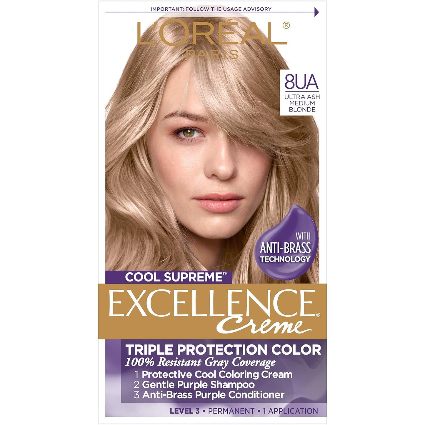 L'Oreal Paris Excellence Cool Supreme Permanent Gray Coverage Hair Color, Ultra Ash Medium Blonde