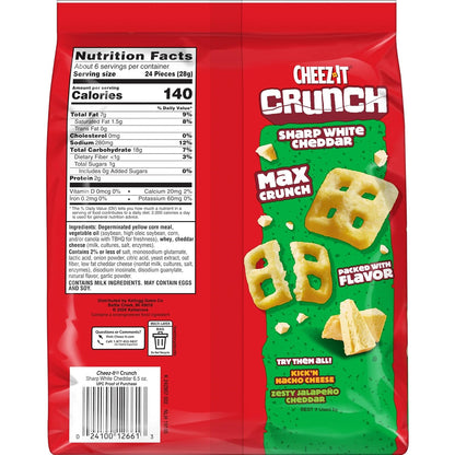 Cheez-It Crunch Cheesy Baked Snacks, Lunch Snacks, Sharp White Cheddar (6 Bags)