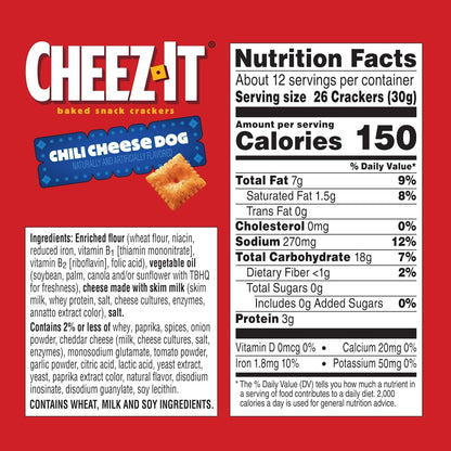 Cheez-It Baked Snack Crackers, U.S. Soccer Sponsor, Chili Cheese Dog, 12.4oz Box (1 Box) (Pack of 2)