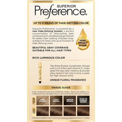 L'Oreal Paris Superior Preference Luminous Fade-Defying Permanent Hair Color, Hair Dye For Up to 9 Weeks of Radiance, Medium Brown 5, 1 Hair Dye Kit