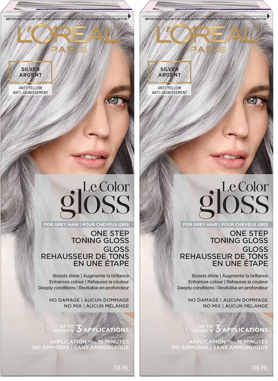 L’Oreal Paris Le Color Gloss One Step In-Shower Toning Hair Gloss, Neutralizes Brass, Conditions & Boosts Shine, Silver, 4 Ounce (Pack of 2)