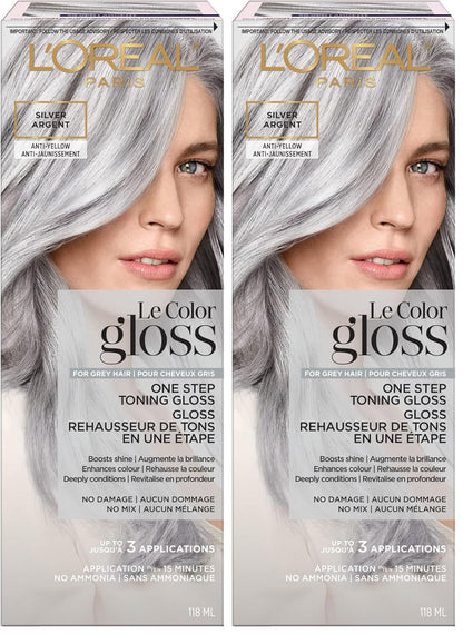 L’Oreal Paris Le Color Gloss One Step In-Shower Toning Hair Gloss, Neutralizes Brass, Conditions & Boosts Shine, Silver, 4 Ounce (Pack of 2)