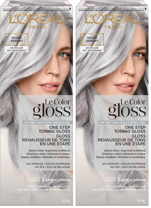 L’Oreal Paris Le Color Gloss One Step In-Shower Toning Hair Gloss, Neutralizes Brass, Conditions & Boosts Shine, Silver, 4 Ounce (Pack of 2)