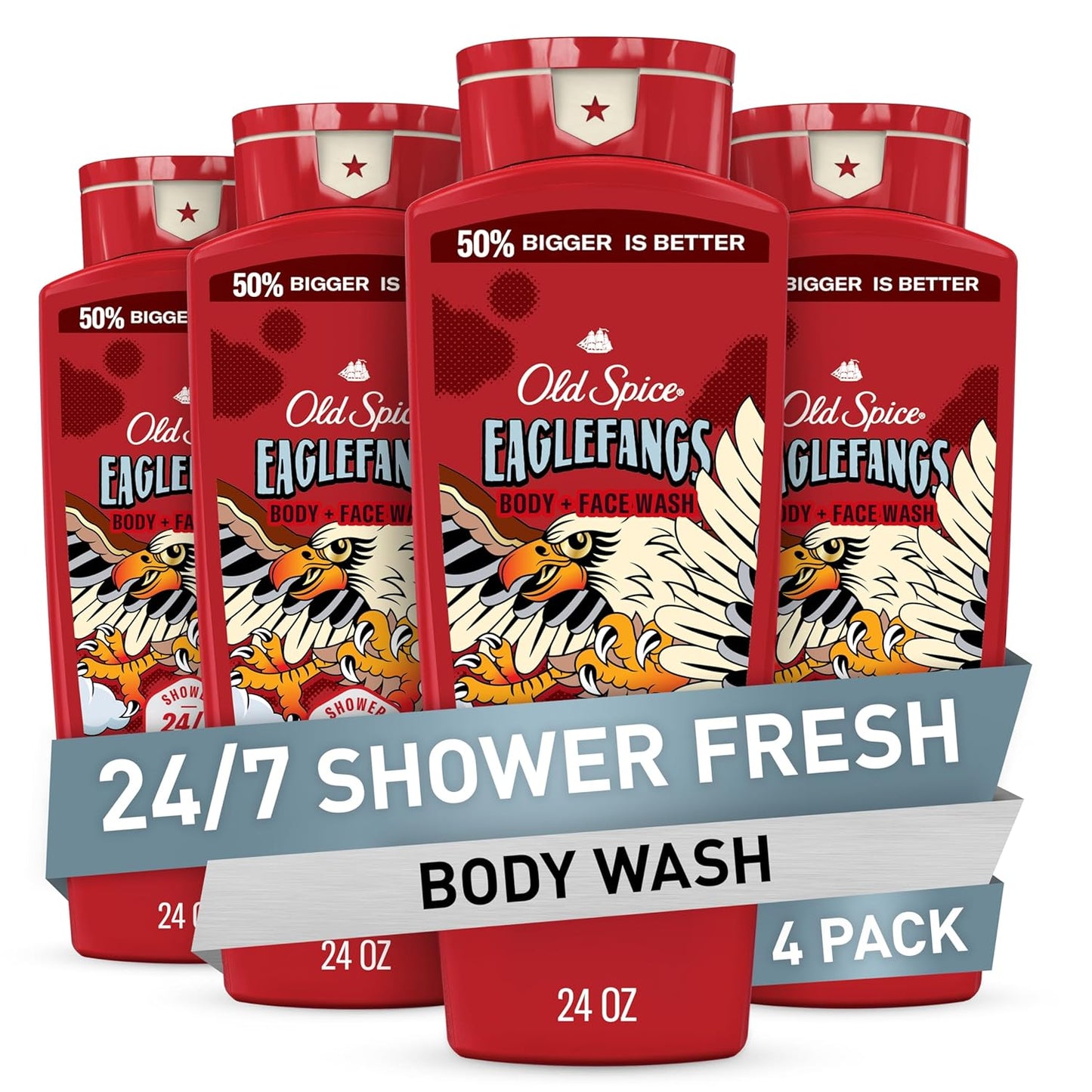 Old Spice Cleansing Body Wash for Men, 3X Defense, 24/7 Shower Fresh with Lasting Scent, 2-in-1 Body & Face Wash, Eaglefangs with Fresh Cloud Scent, 24 oz (Pack of 4)