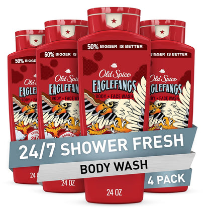 Old Spice Cleansing Body Wash for Men, 3X Defense, 24/7 Shower Fresh with Lasting Scent, 2-in-1 Body & Face Wash, Eaglefangs with Fresh Cloud Scent, 24 oz (Pack of 4)
