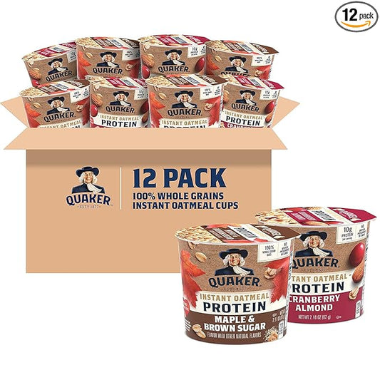Quaker Instant Oatmeal Express Cups, 10g Protein 2 Flavor Variety Pack, (Pack of 12)