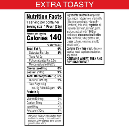 Cheez-It Cheese Crackers, Baked Snack Crackers, Single Serve, Extra Toasty (40 Pouches)