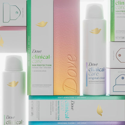 Dove Clinical + Care Antiperspirant Deodorant Dry Spray for Women, 96H Clinical Strength Sweat & Odor Protection, With Nourishing Serum, Cool Essentials with Cucumber Scent, 3.8 oz