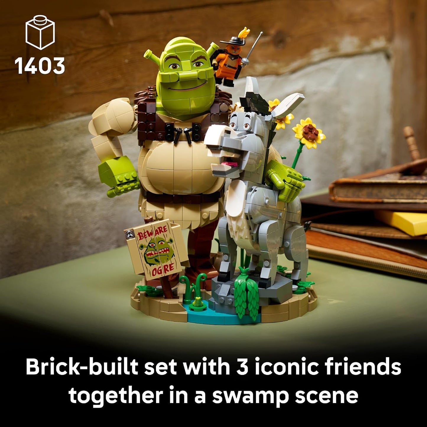 LEGO Shrek: Shrek, Donkey & Puss in Boots 72423 | Collectible Building Set for Adults, Ages 18+, Movie Display for Bedroom or Book Shelf, 1,403 pieces, Gift for Men & Women