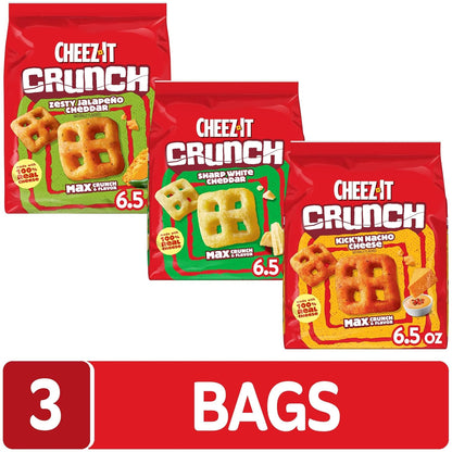 Cheez-It Crunch Cheesy Baked Snacks, Lunch Snacks, Variety Pack (3 Bags)