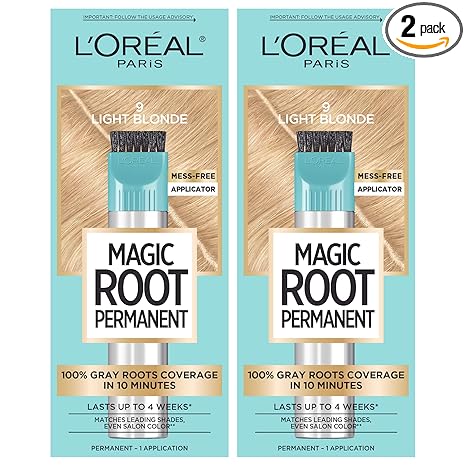 L'Oreal Paris Magic Root Permanent Hair Color Kit, 100% Gray Hair Coverage In Just 10 Minutes, Precision Brush Applicator for Seamless Application, 9 Light Blonde (2 Count)