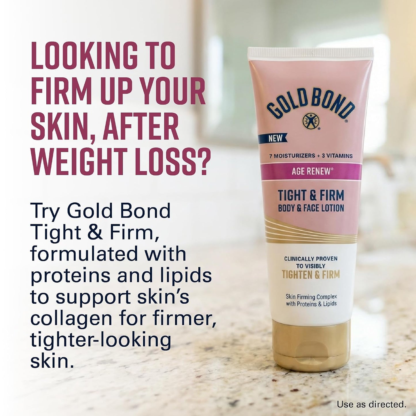 Gold Bond Age Renew Tight & Firm Body & Face Lotion, Aging, Dry Skin Lotion | Skin Firming Complex with Proteins & lipids, Clinically Proven to Visibly Tighten, Won't Clog Pores, Dermatologist Tested