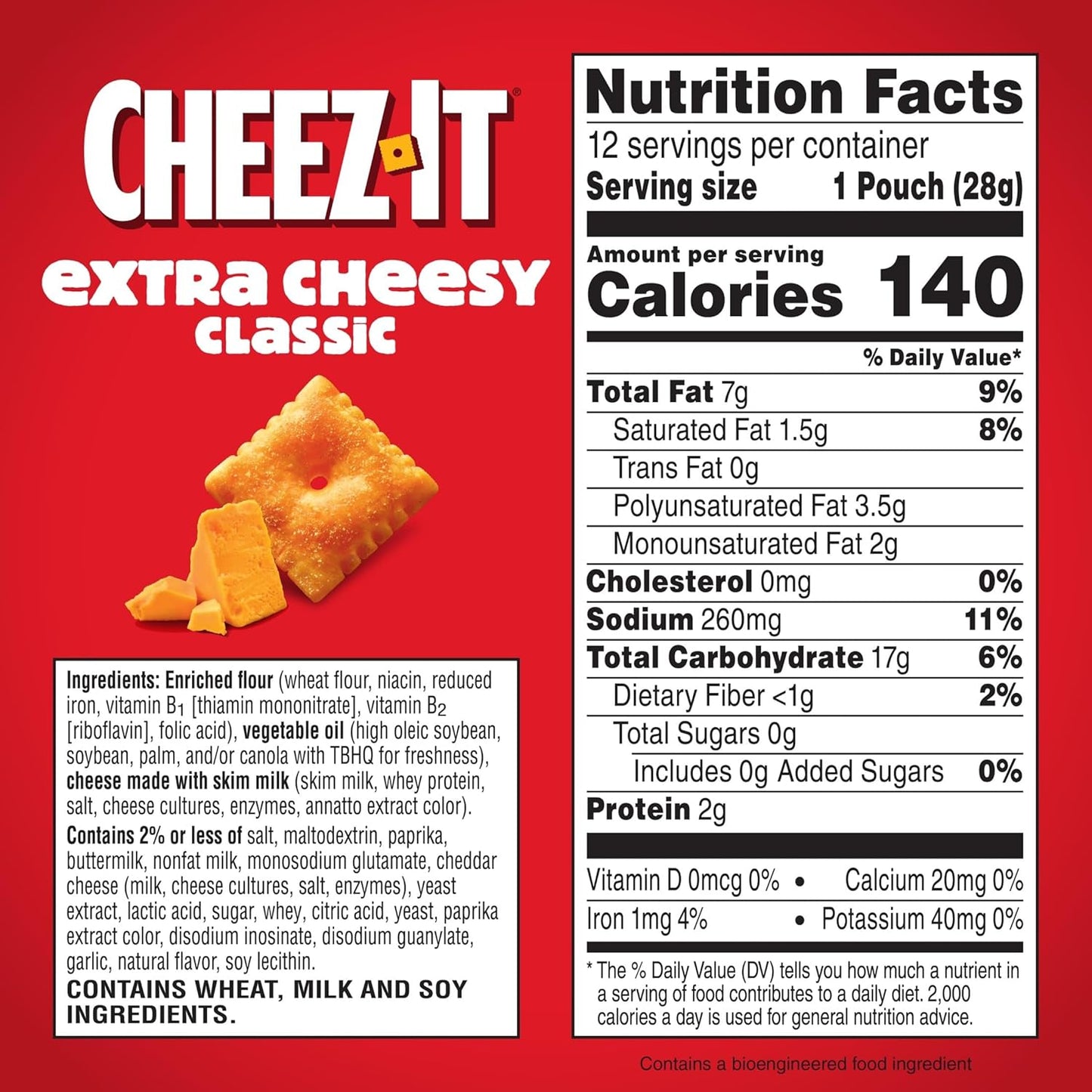 Cheez-It Extra Cheesy Baked Snack Crackers, Lunch Snacks (12 Packs)