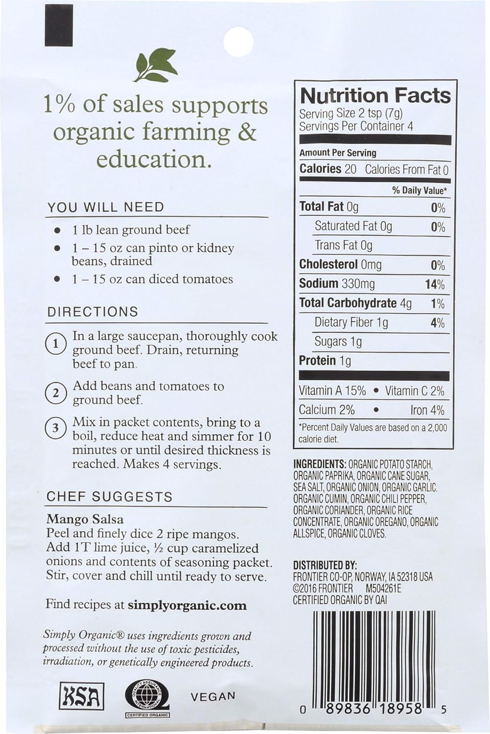 Simply Organic Mild Chili, Certified Organic | 1 oz (Pack of 5)