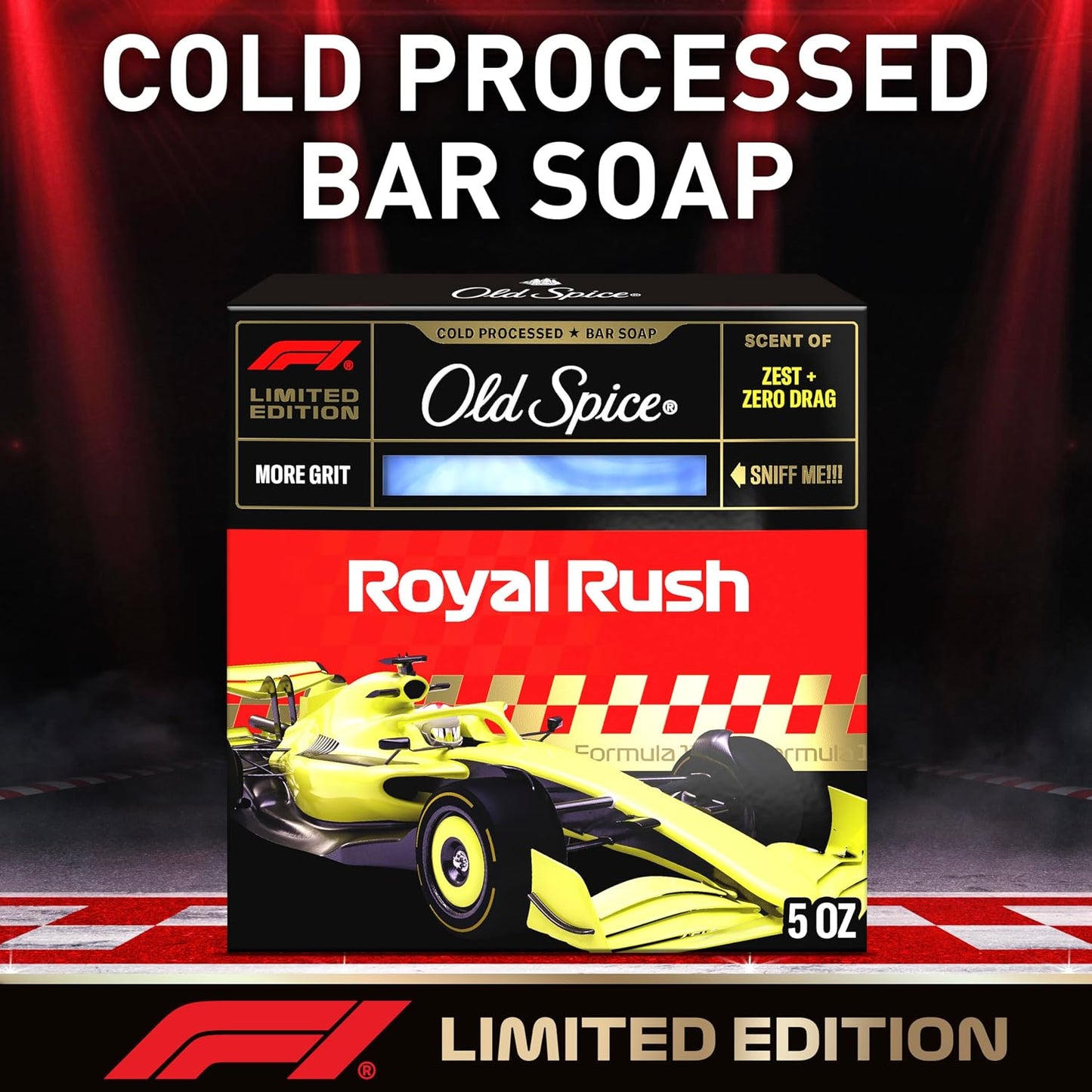 Old Spice Bar Soap for Men, F1 Collection, Cold Pressed with More Grit, Fast Track to Freshness, Made with Natural Oils & Plant Based Cleanser, Royal Rush with Zest & Zero Drag Scent, 5 oz