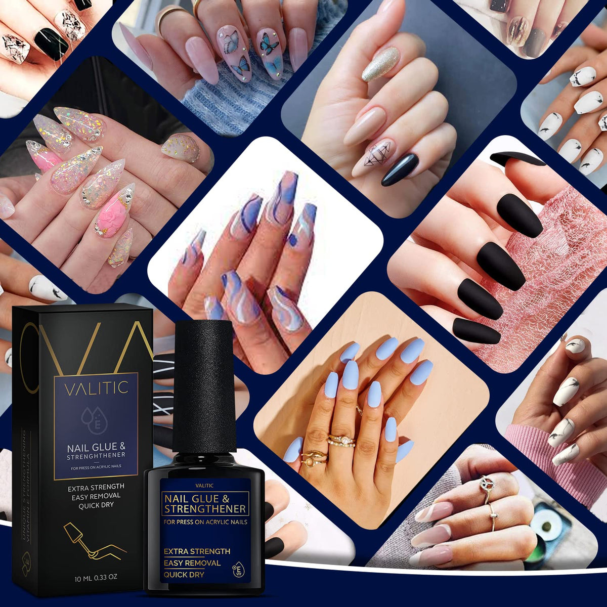 VALITIC Strong Nail Glue and Strengthener for Press Ons, 3 Pack