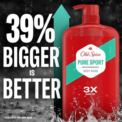 Old Spice Refreshing Body Wash for Men, High Endurance, 3X Defense, 24/7 Shower Fresh with Long Lasting Scent, Pure Sport Scent, 33.4 oz (Pack of 4)
