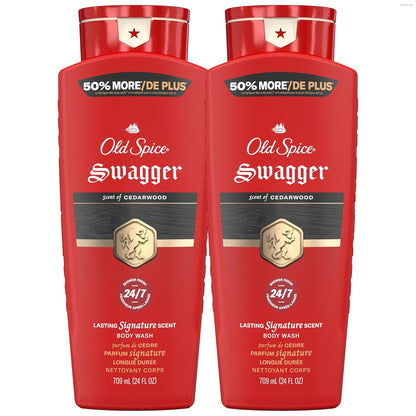 Old Spice Body Wash for Men, 24/7 Shower Fresh, Refreshing Clean with Moisturizing Formula, Long-Lasting Fragrance, Red Collection, Swagger with Lime + Cedarwood Scent, 24oz (Pack of 2)