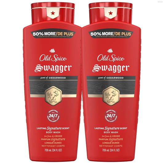 Old Spice Body Wash for Men, 24/7 Shower Fresh, Refreshing Clean with Moisturizing Formula, Long-Lasting Fragrance, Red Collection, Swagger with Lime + Cedarwood Scent, 24oz (Pack of 2)