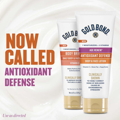 Gold Bond Age Renew Antioxidant Defense Body Lotion & Face Moisturizer | Face and body lotion for women & men, brightens, smooths & evens skin tone, with Vitamin C, Superfruits, Green Tea, 8 oz.