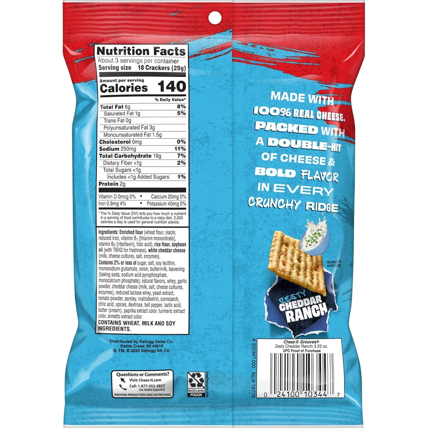 Cheez-It Grooves Crunchy Cheese Crackers, Snack Crackers, Lunch Snacks, Zesty Cheddar Ranch (6 Pouches)