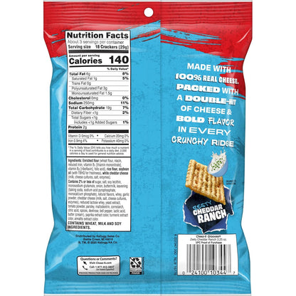 Cheez-It Grooves Crunchy Cheese Crackers, Snack Crackers, Lunch Snacks, Zesty Cheddar Ranch (6 Pouches)