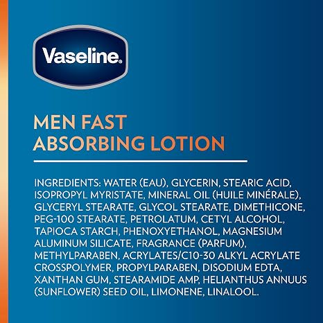 Vaseline Men Fast Absorbing 3-in-1 Face, Hands & Body Lotion for Men, 4 pack For Dry Skin,Absorbs in Just 15 Seconds for Moisturized Skin 20.3 Oz
